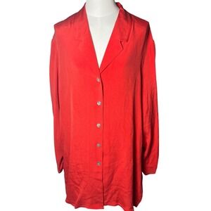 Classic Workwear City Silk Coral 100 Silk Crepe Button Front Blouse  2X